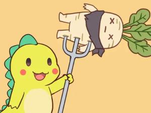 Reading Manga [3-Koma Manga] 'Kousei Shinainara Kushi ni Sasu Dakeda' Mitsumata Yari Kyouryuu no Yasai Shidou Roku